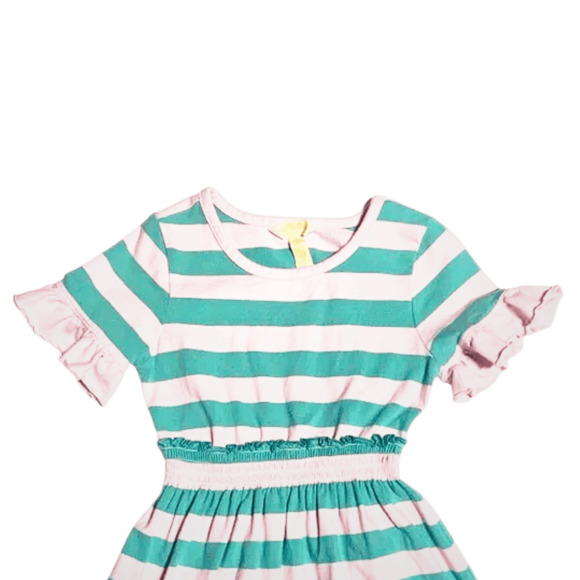 Matilda Jane Camp MJC True North Dress 4 GUC Green Pink Stripe - Picture 4 of 5
